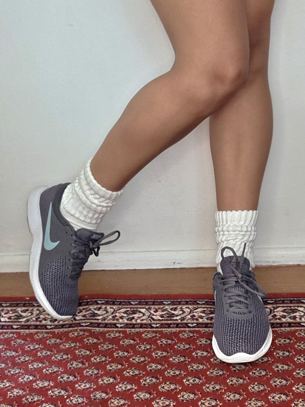 Nike Grey Knit Running Sneakers with Light Blue Swoosh